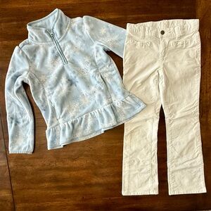 Gymboree Light Blue Snowflake Peplum Fleece Jacket & White Pants Set Sz 8